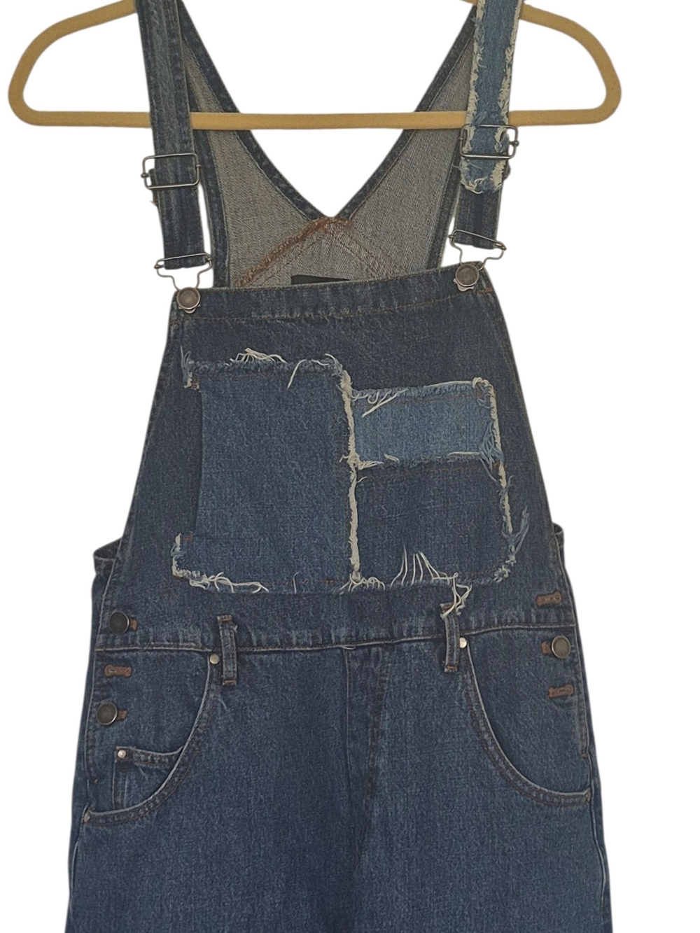 Zara Trafaluc Denimwear Mom Fit Overalls Distressed Patchwork Bib Jeans M - Picture 5 of 9